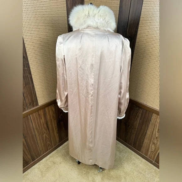 STUNNING VINTAGE FULL LENGTH IVORY CREAM MINK & FOX COLLAR FUR COAT JACKET XL - Picture 10 of 10